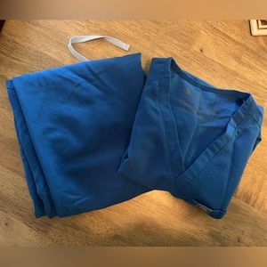 FIGS set royal blue Zamora scrub pants and Catarina top